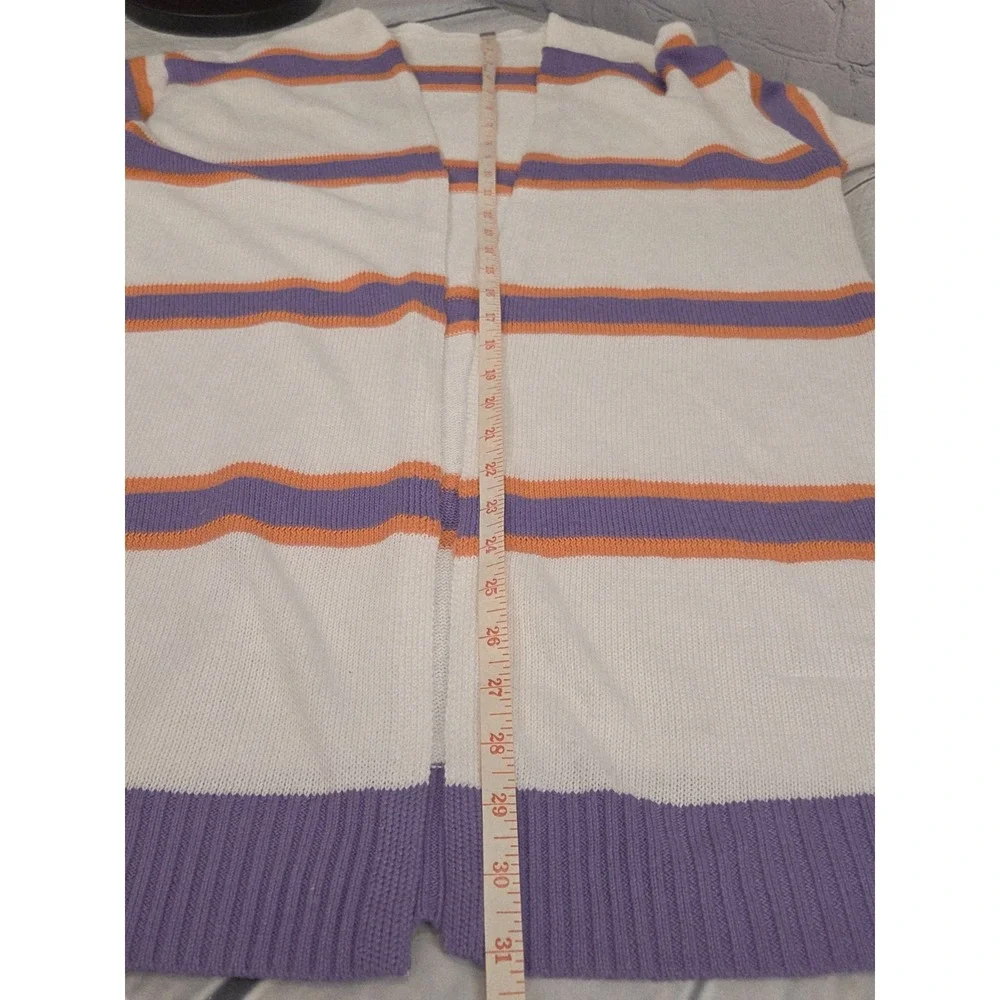 Cardigan Sz S White with Purple/Orange Stripes (see photos of small pull) - Picture 6 of 7